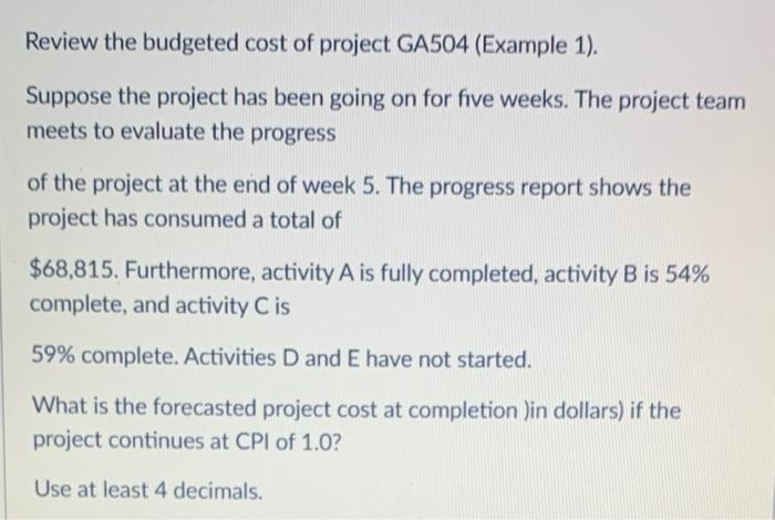 Review the budgeted cost of project GA504