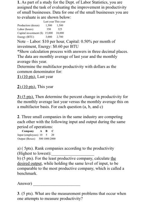 1. As part of a study for the Dept. of Labor