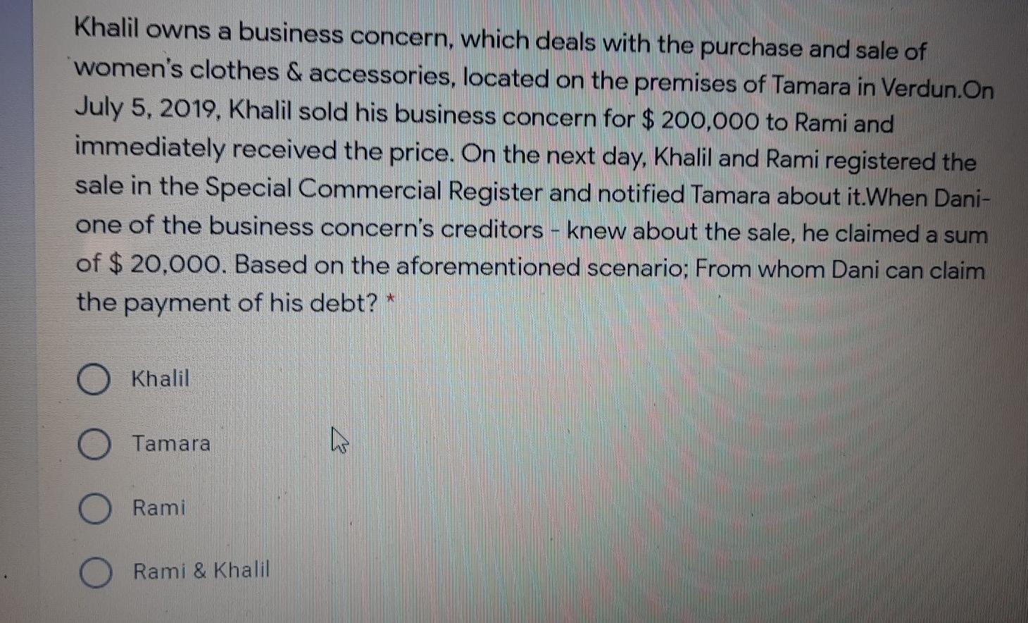 Khalil owns a business concern, which deals with