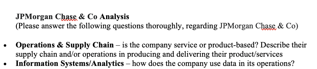 JPMorgan Chase \& Co Analysis (Please answer the
