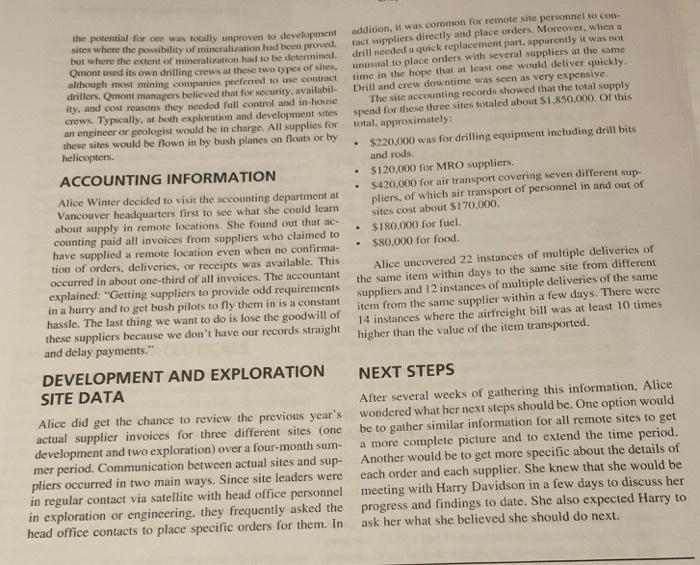 asswering question from the Qmont mining case