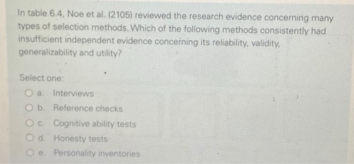 In table 6.4. Noe et al. (2105) reviewed the