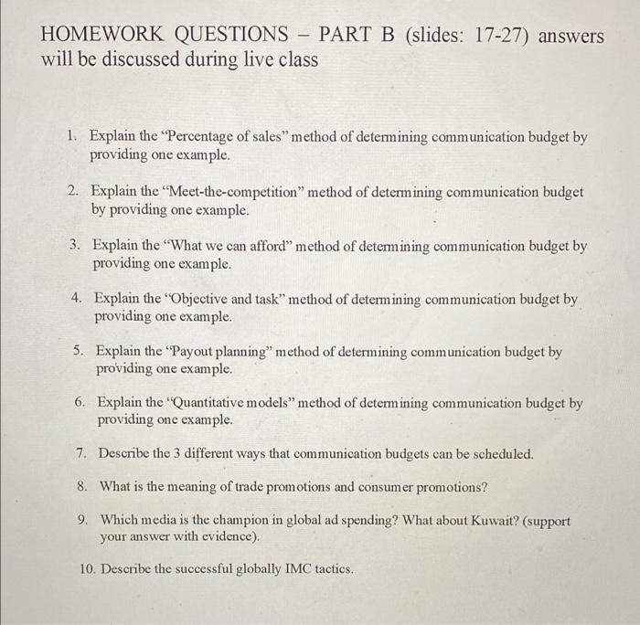 - HOMEWORK QUESTIONS - PART B (slides: 17-27)