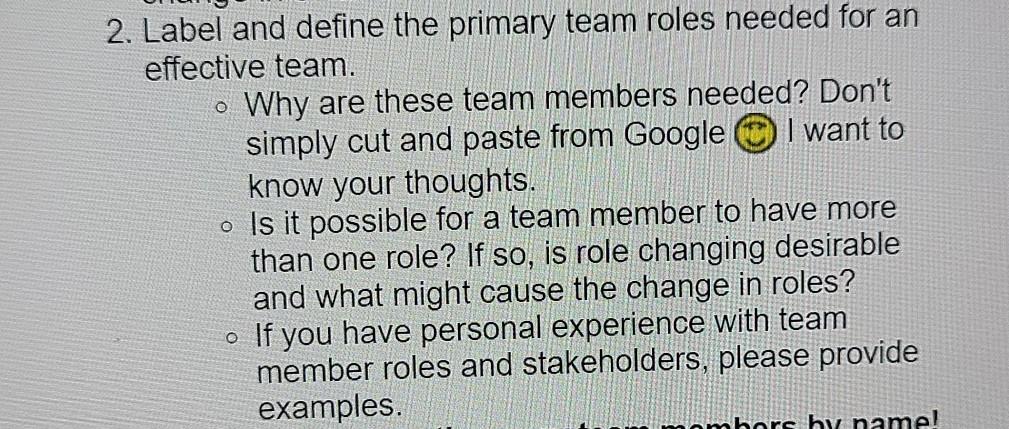 teams and project management 2. Label and define