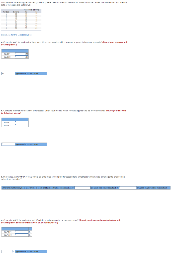 Two different forecasting techniques rand 2) were