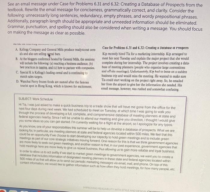 See an email message under Case for Problems 6,31