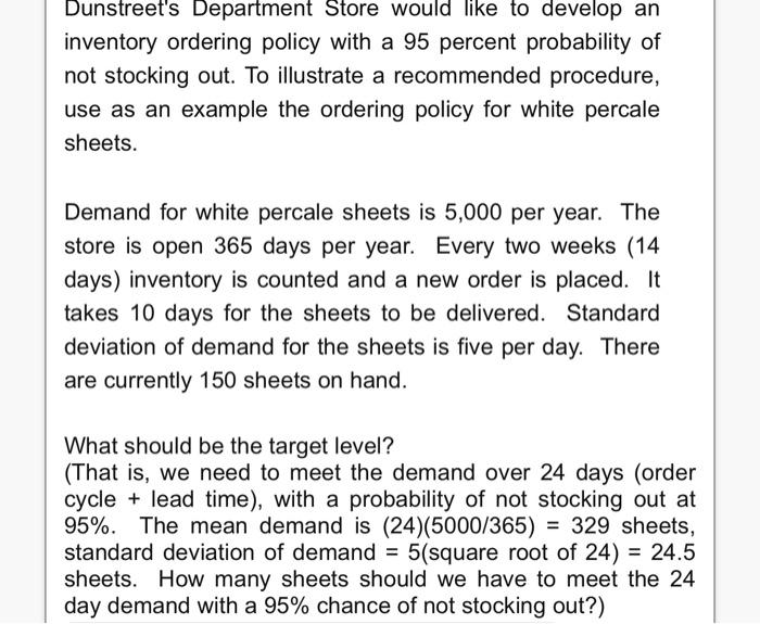 Dunstreet's Department Store would like to