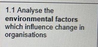 1.1 Analyse the environmental factors which