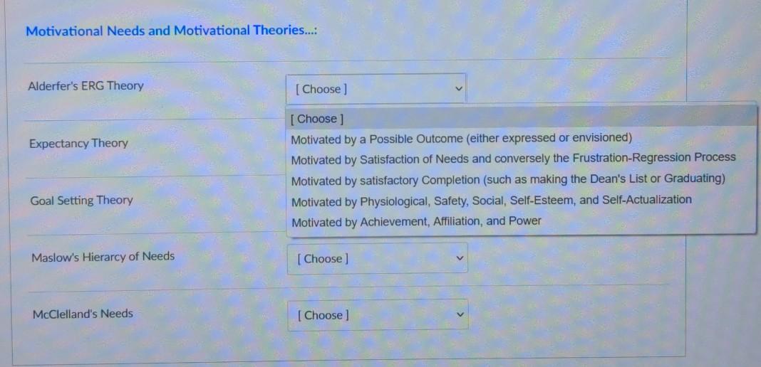 Motivational Needs and Motivational Theories....