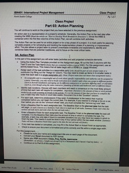 create an action plna or project schedule Project