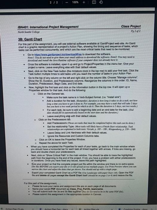 create an action plna or project schedule Project