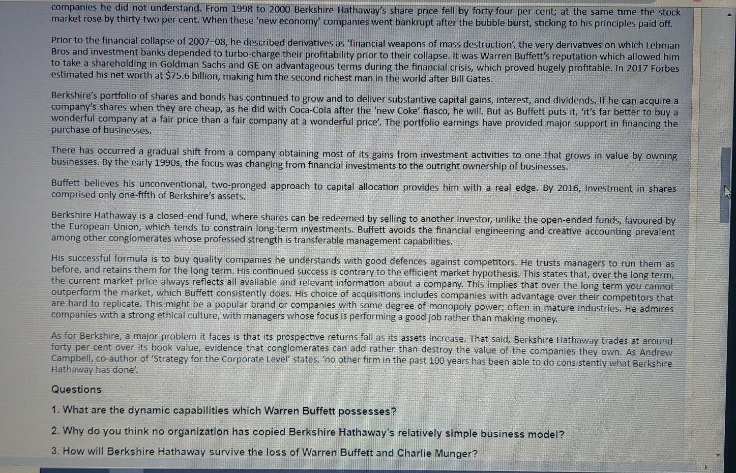 Warren Buffett is CEO and chairman of Berkshire