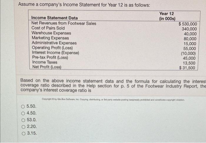 Assume a company's Income Statement for Year 12