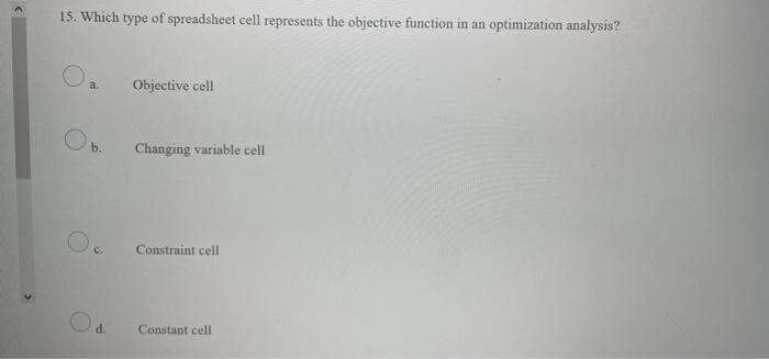15. Which type of spreadsheet cell represents the
