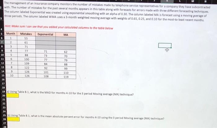 please solve with excel The management of an