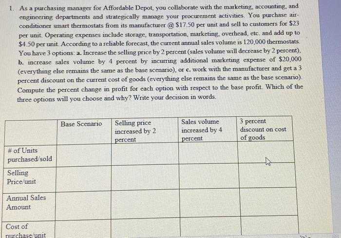 please do in excel up to 1. As a purchasing