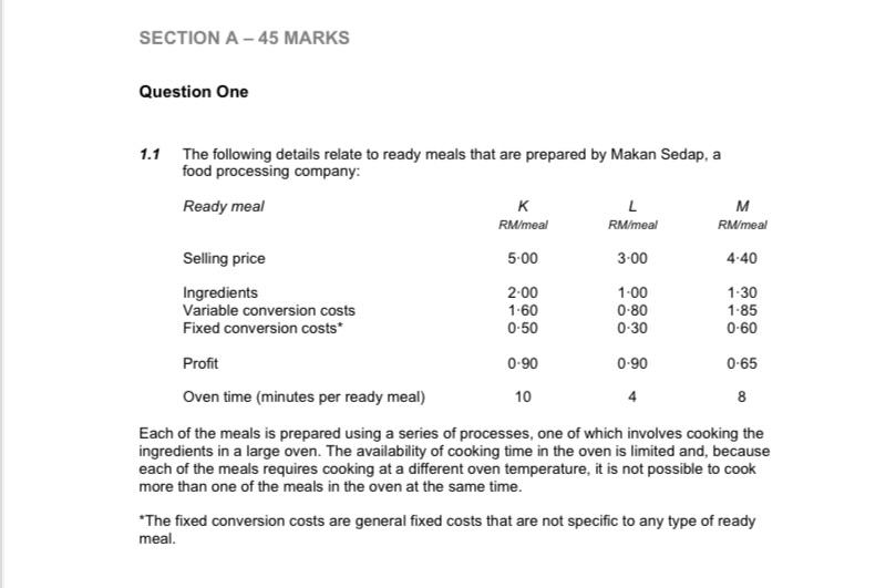 SECTION A-45 MARKS Question One 1.1 The following