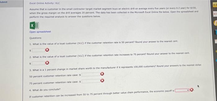 Submit Excel Online Activity: VLC A-Z Assume that