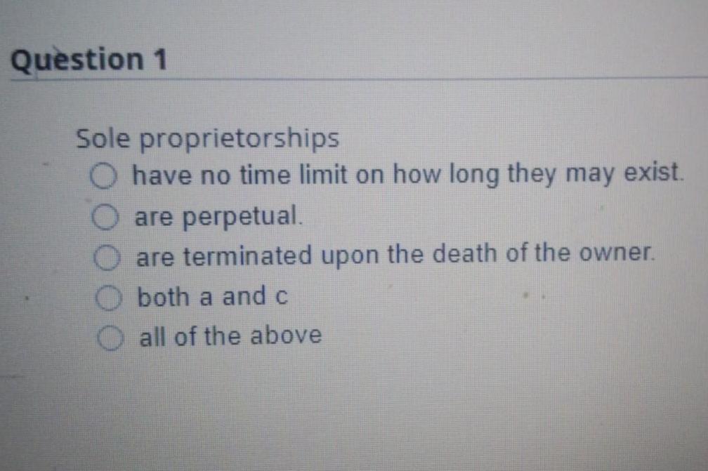Question 1 Sole proprietorships O have no time