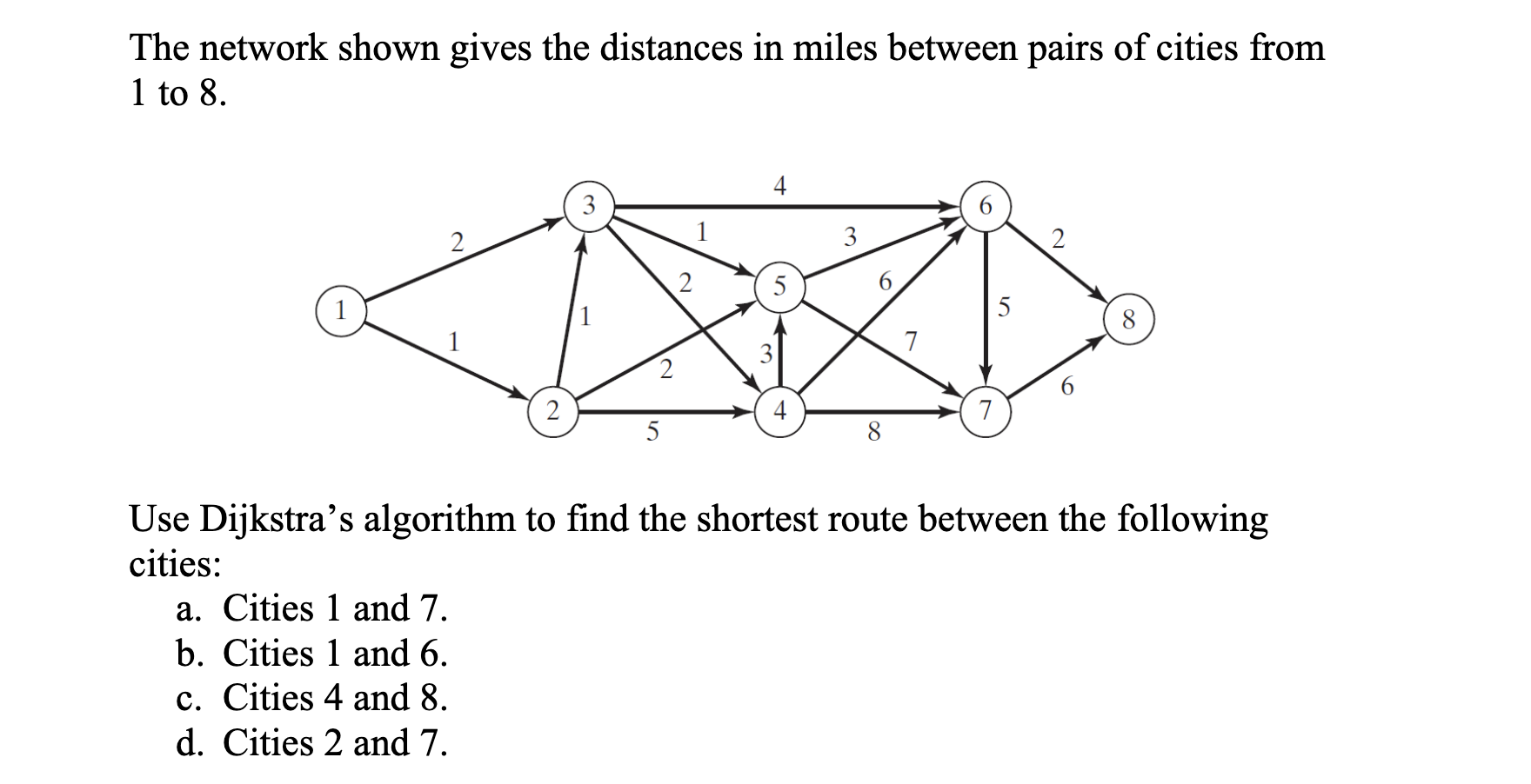 The network shown gives the distances in miles