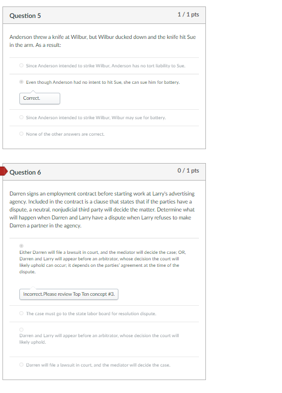 Question 5 1/1 pts Anderson threw a knife at