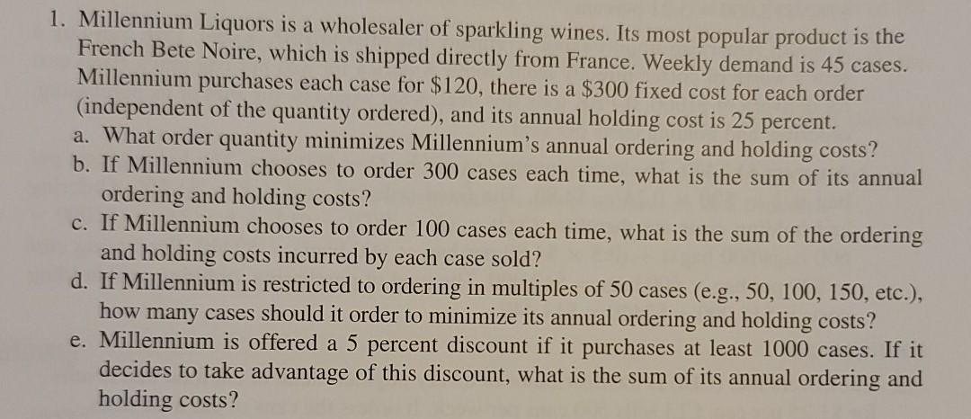 1. Millennium Liquors is a wholesaler of