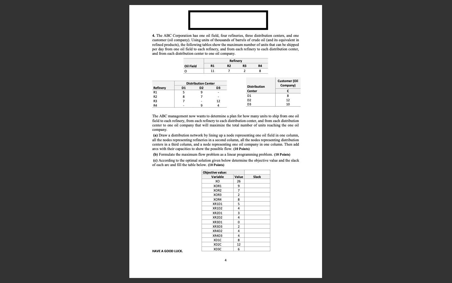 4. The ABC Corporation has one oil field, four