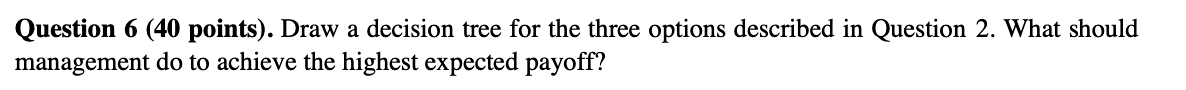 Question 6 (40 points). Draw a decision tree for