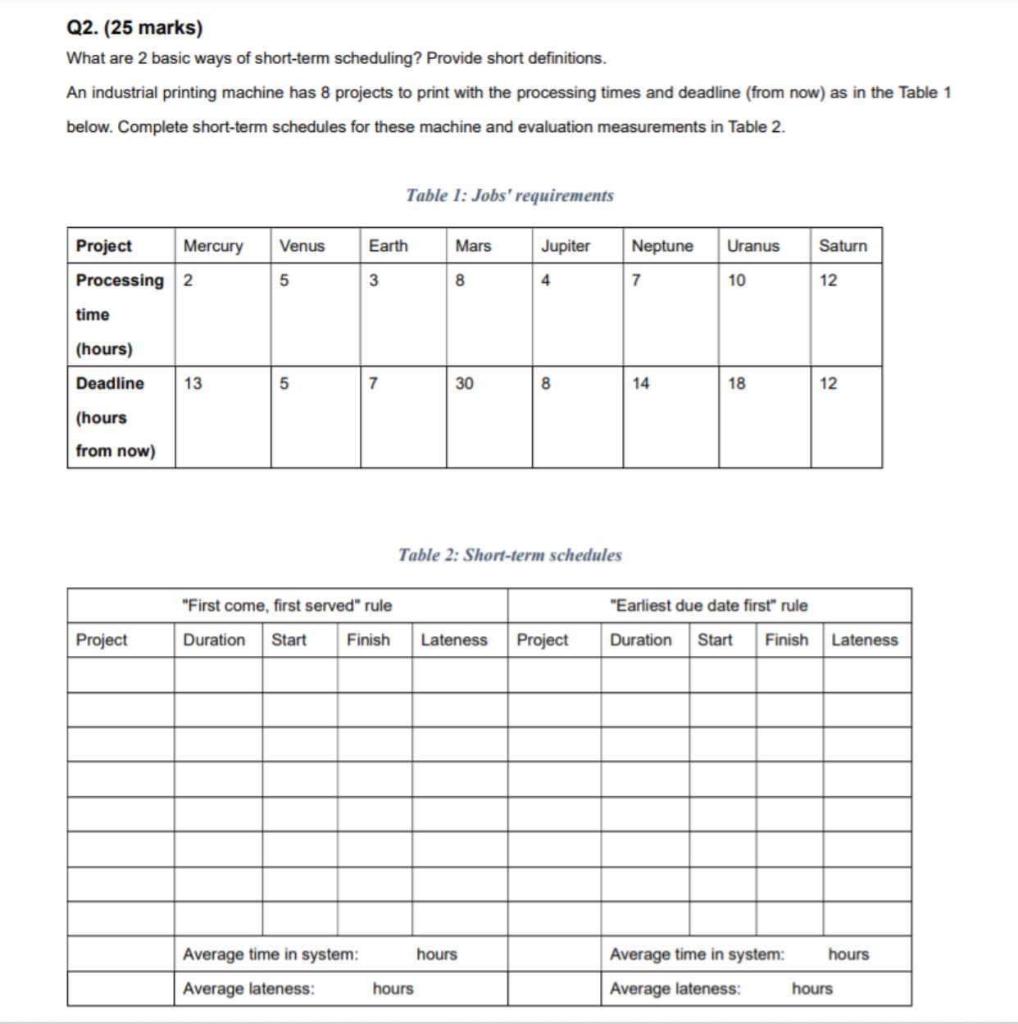 Q2. (25 marks) What are 2 basic ways of