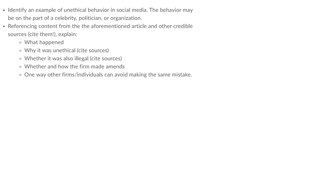 Identify an example of unethical behavior in