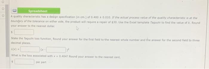 Spreadsheet A quality characteristic has a design