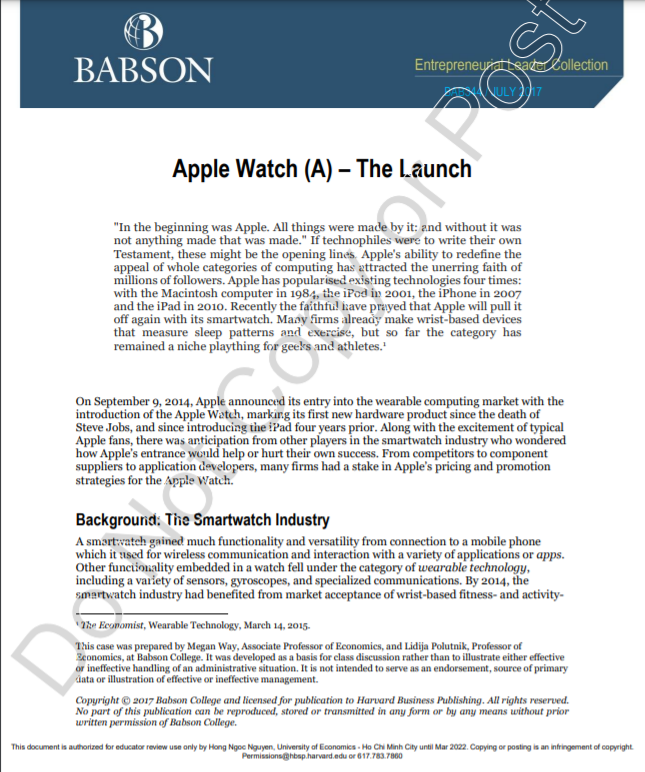 Case study of Apple Watch (A) - The Launch (the