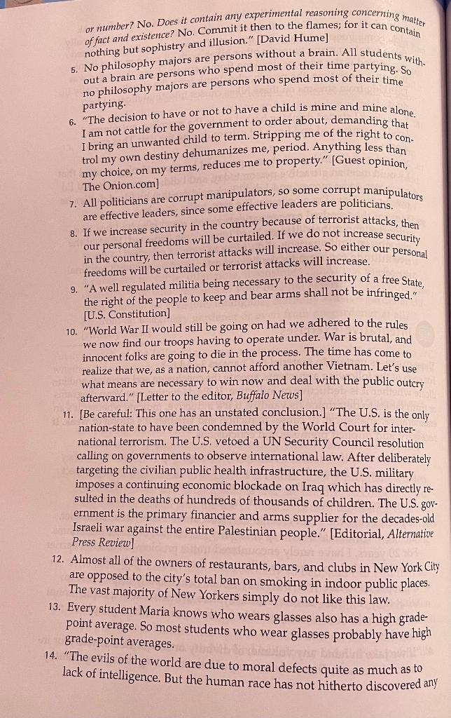 For each of the following arguments, specify the