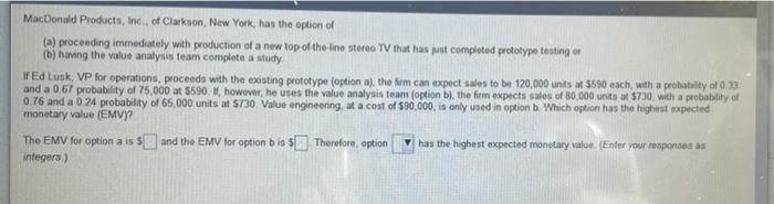 MacDonald Products, Inc. of Clarkson, New York,