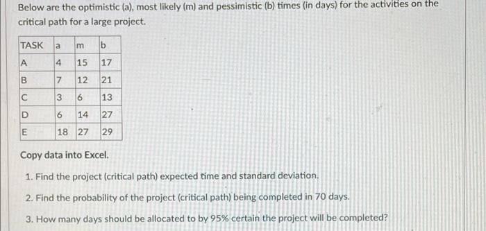 show work in excel please Below are the