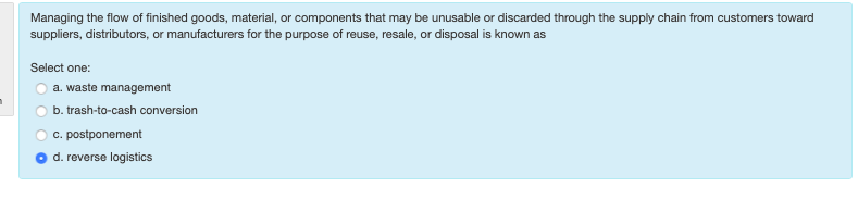 Managing the flow of finished goods, material, or