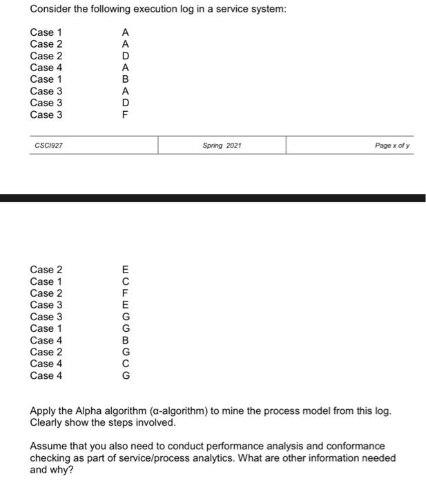 Consider the following execution log in a service