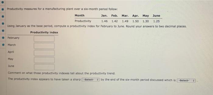 Productivity measures for a manufacturing plant