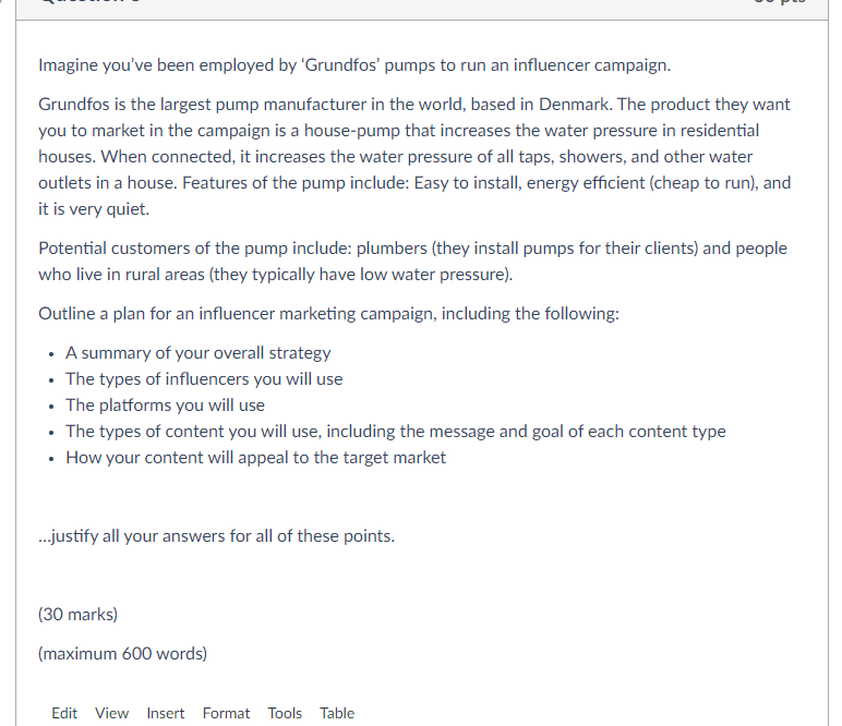 Imagine you've been employed by 'Grundfos' pumps