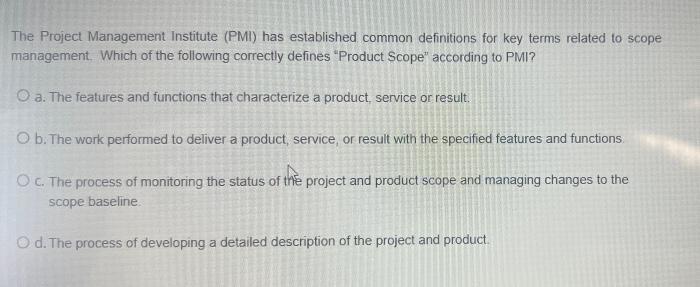 The Project Management Institute (PMI) has