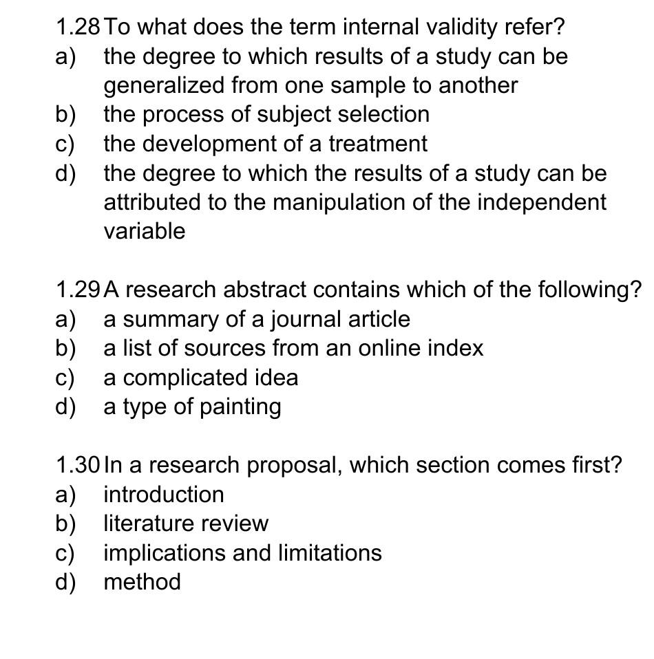 1.28 To what does the term internal validity