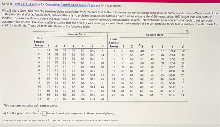 x X R Refer to Table 56.1 - Factors for Computing