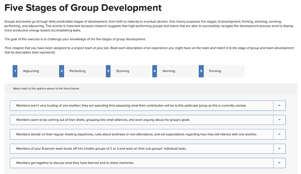 Five Stages of Group Development Groups and teams