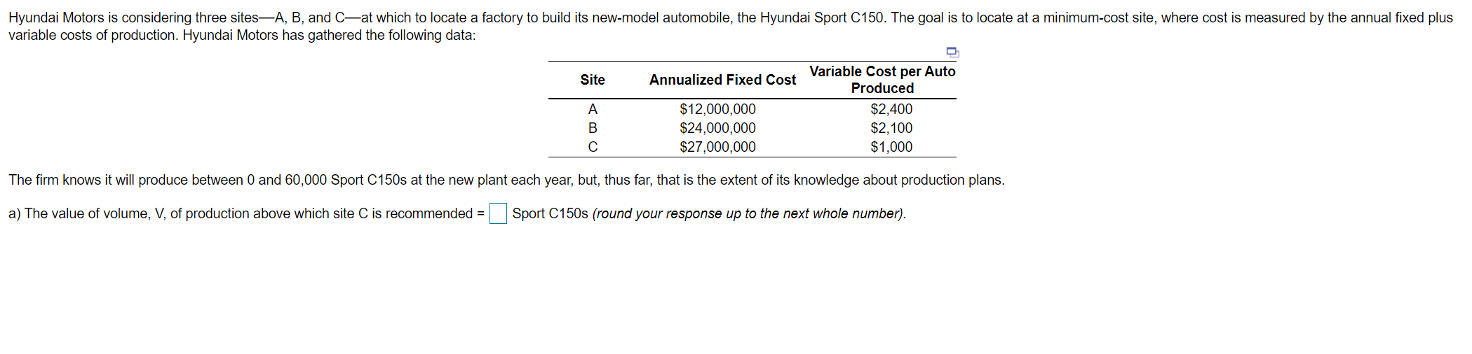 Questions: a) The value of volume, V, of