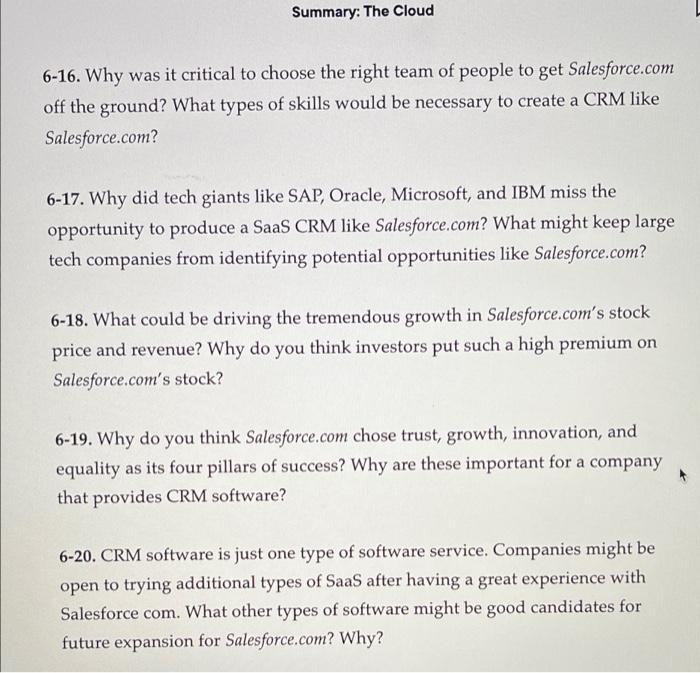 Summary: The Cloud 6-16. Why was it critical to