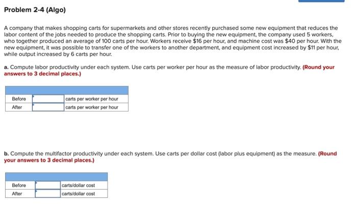 Problem 2-4 (Algo) A company that makes shopping