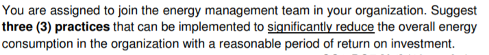 You are assigned to join the energy management