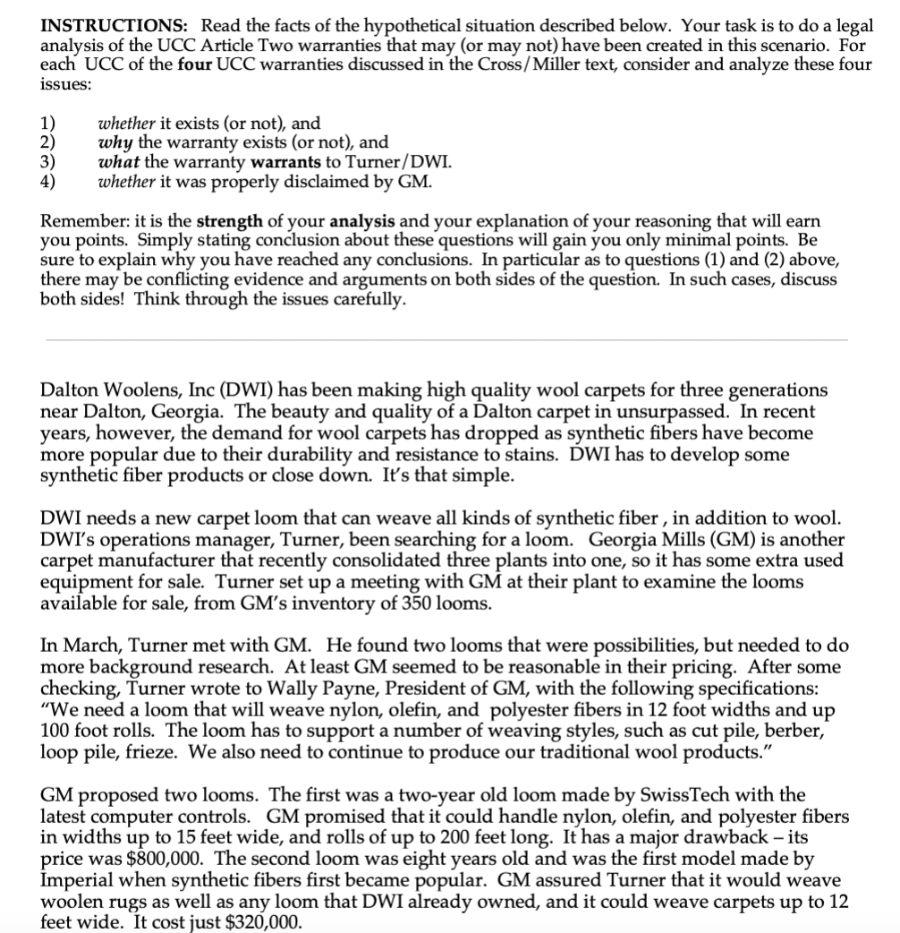 INSTRUCTIONS: Read the facts of the hypothetical