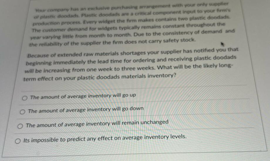 Supply Chain Management Your company has an
