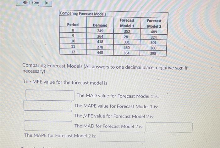 Comparing Forecast Models (All answers to one